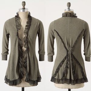 Anthropologie Guinevere Olive Ruffle Cardigan
